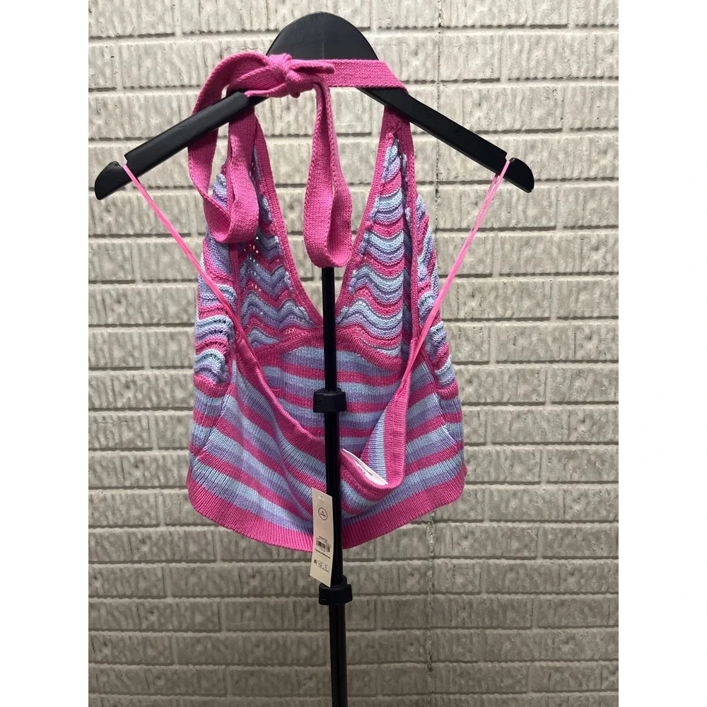 No Boundaries Crochet Halter Top and Mini Skirt Set Pink Purple XL 16-18 NWT